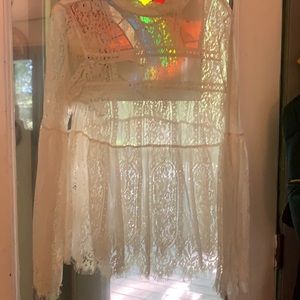 NWOT Cream Lace Sheer Top w/ Bell Sleeves